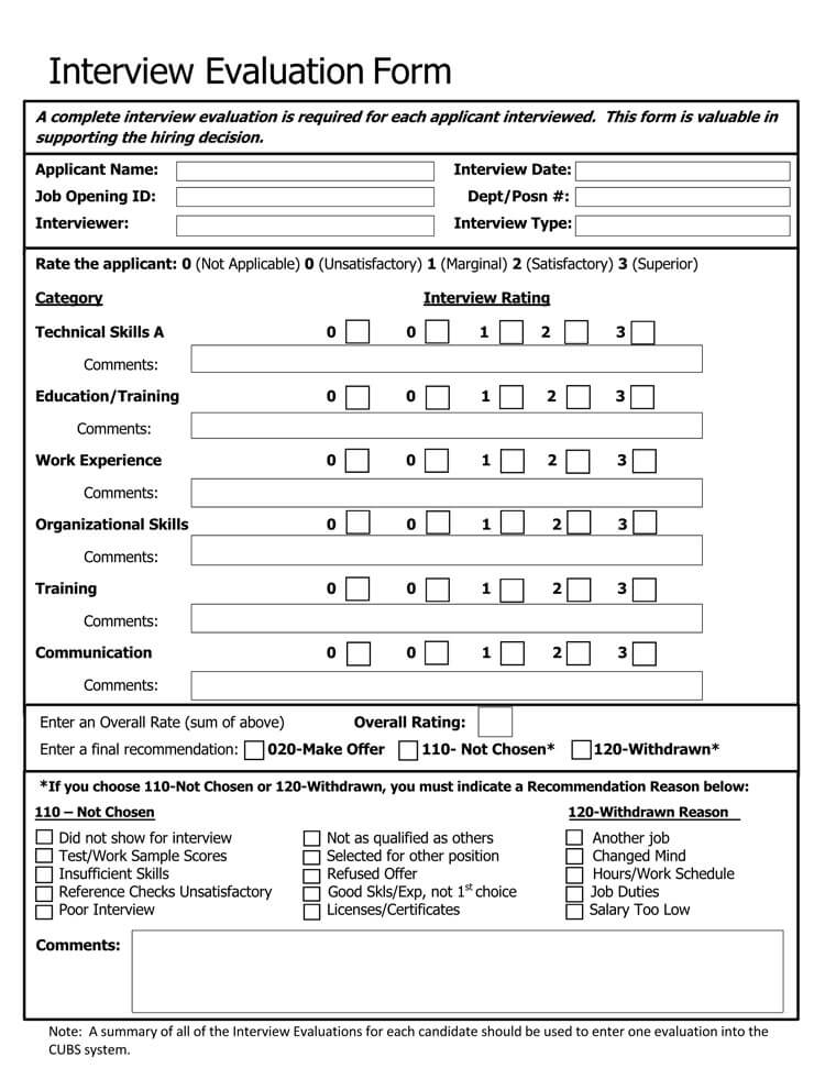 15 Interview Evaluation Form Templates For Manager 