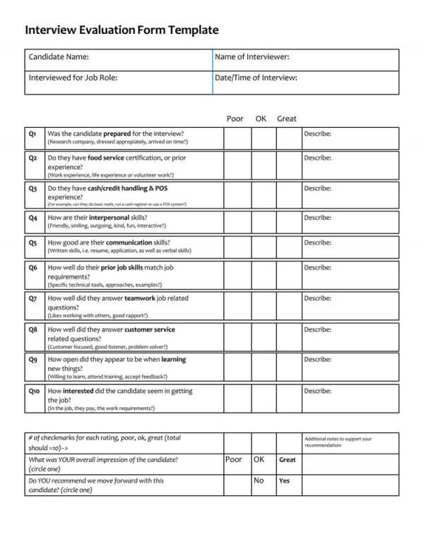 16 Free Interview Evaluation Forms (Manager, Candidate, etc.)