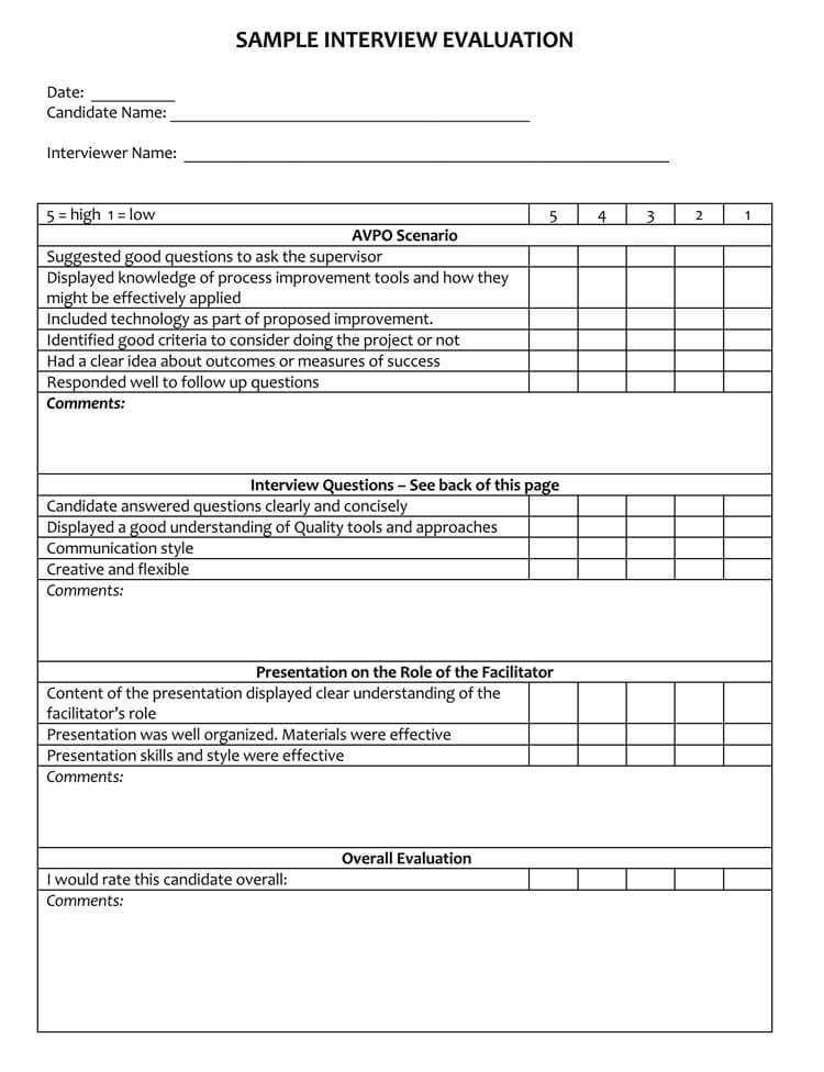 Interview Evaluation Form for Manager