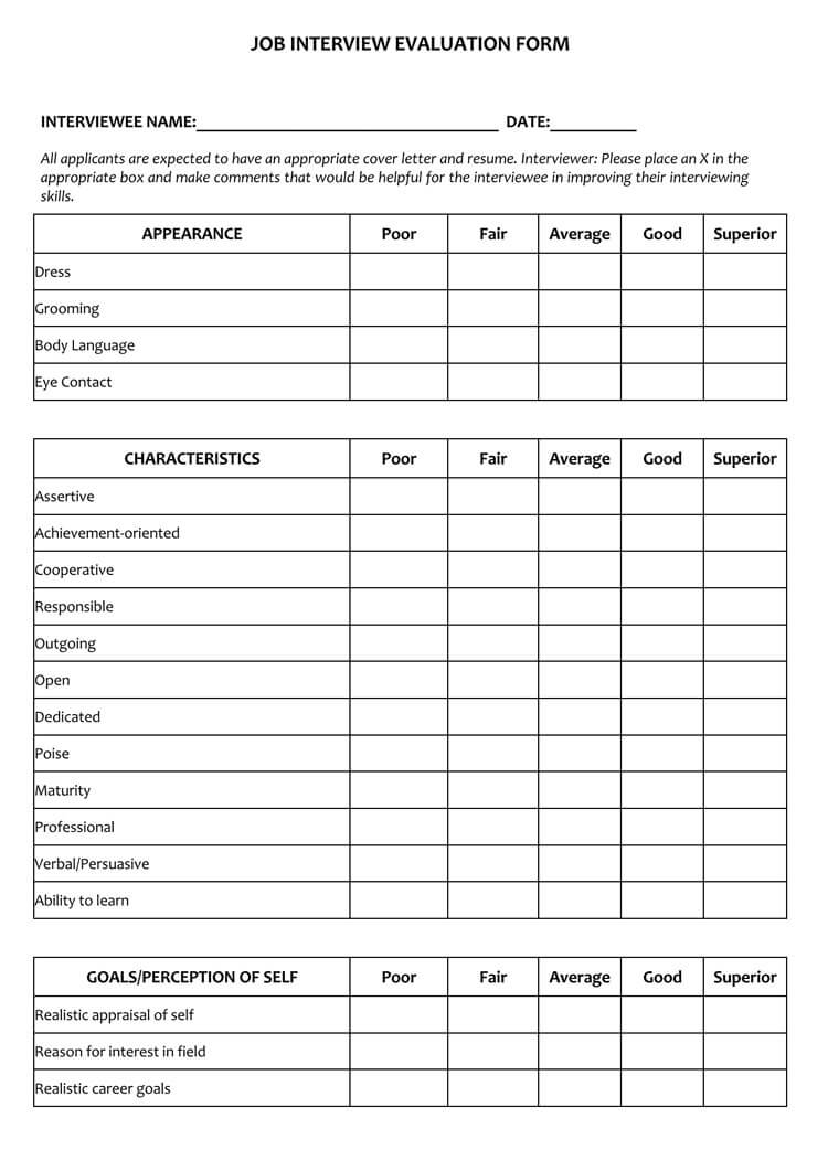 15 Interview Evaluation Form Templates For Manager Candidate Etc