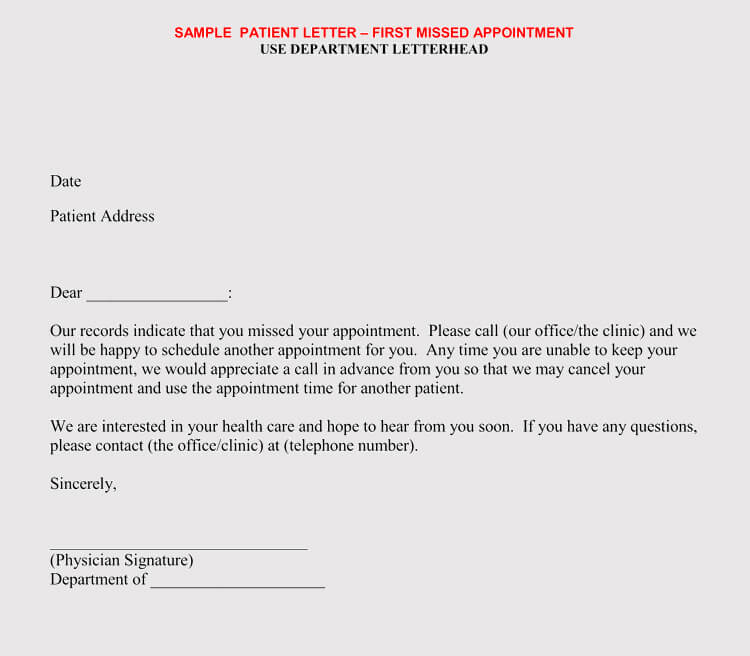 Patient Missed Appointment Letter