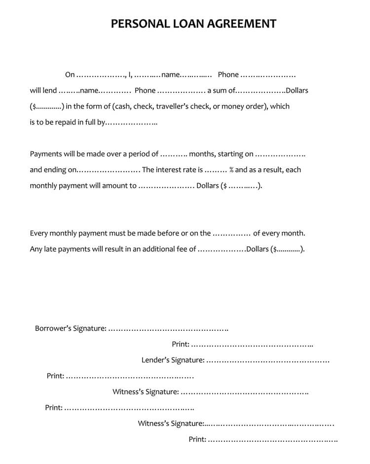 Personal Loan Agreement Template (Short Format)