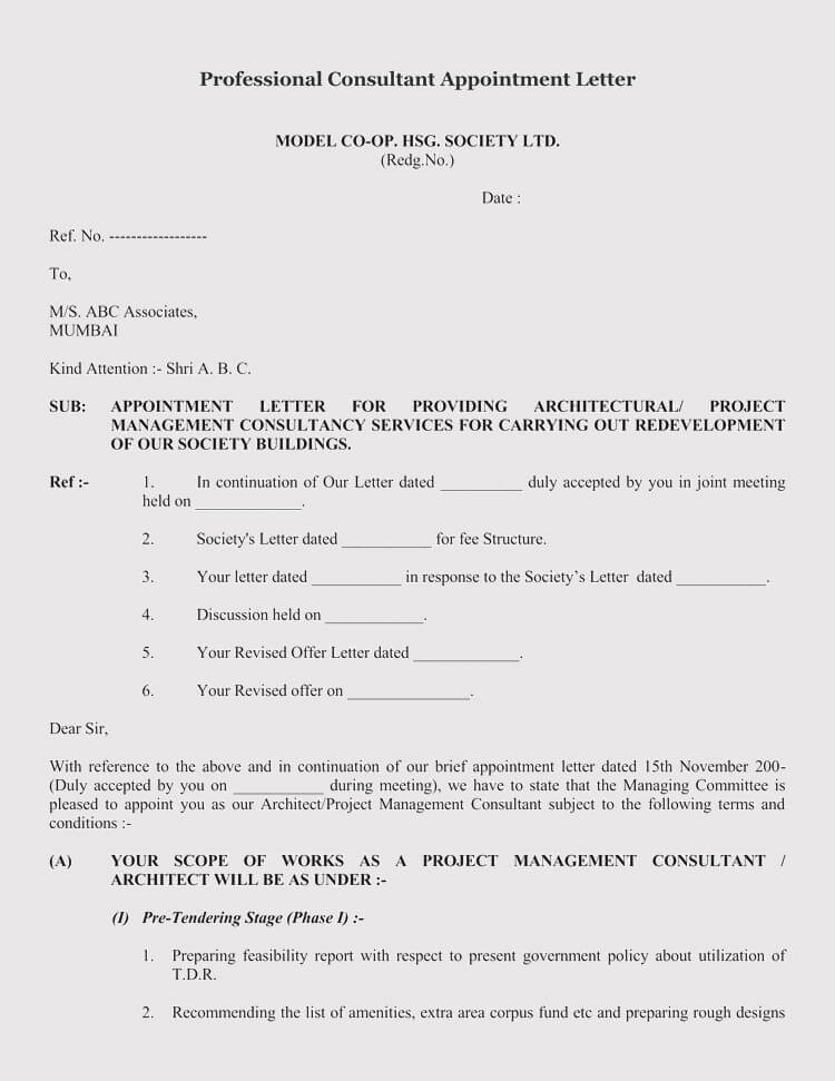 Professional Consultant Appointment Letter