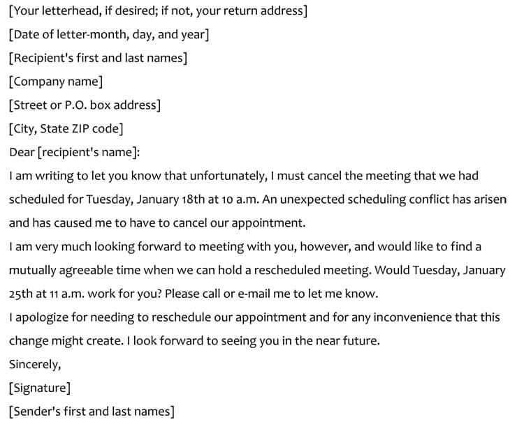 Reschedule Business Appointment Letter 