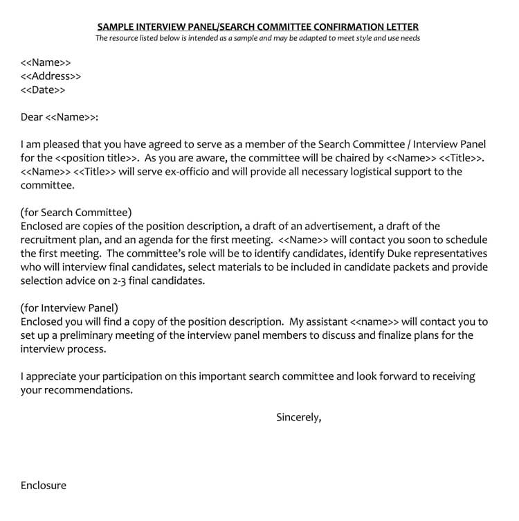 Sample Interview Appointment Confirmation Letter