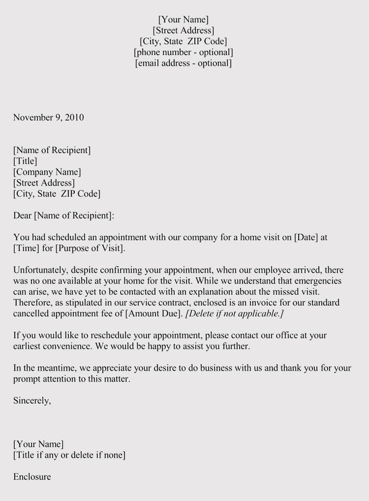 Sample Missed Appointment Letter
