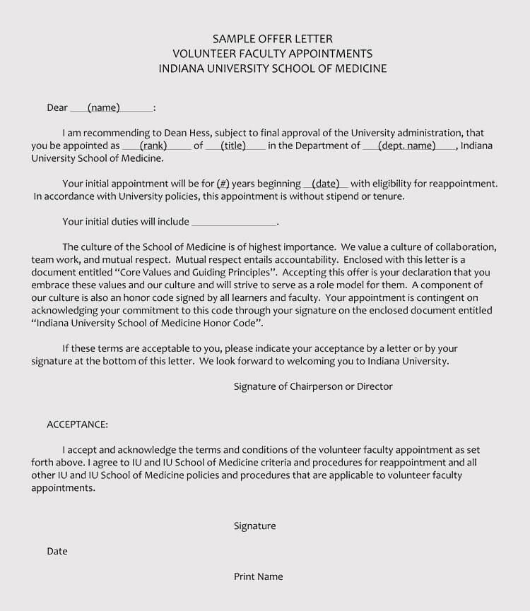 Sample Volunteer Faculty Appointment Letter