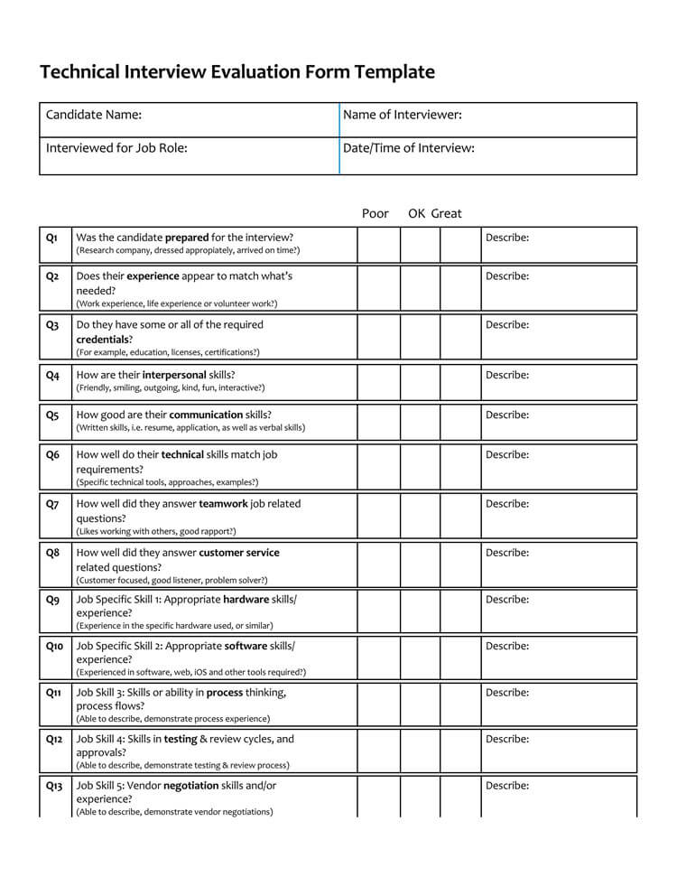 Get Job Interview Evaluation Comments Sample most complete Planner Sample