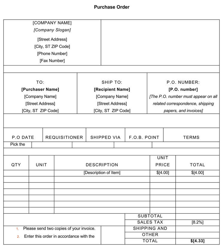 excel purchase order template free