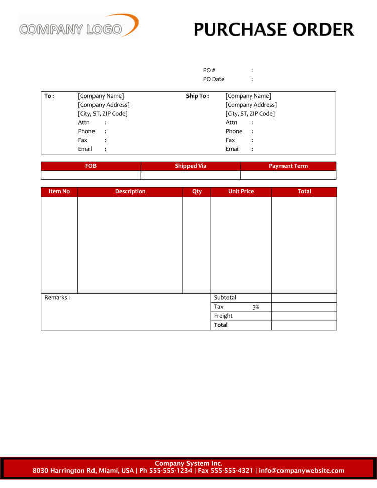purchase order template excel