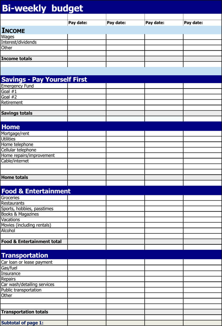 Bi-Weekly budget planner PDF