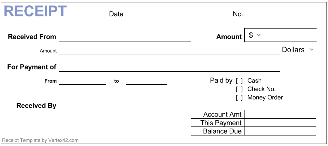 Blank Cash Receipt Template PDF