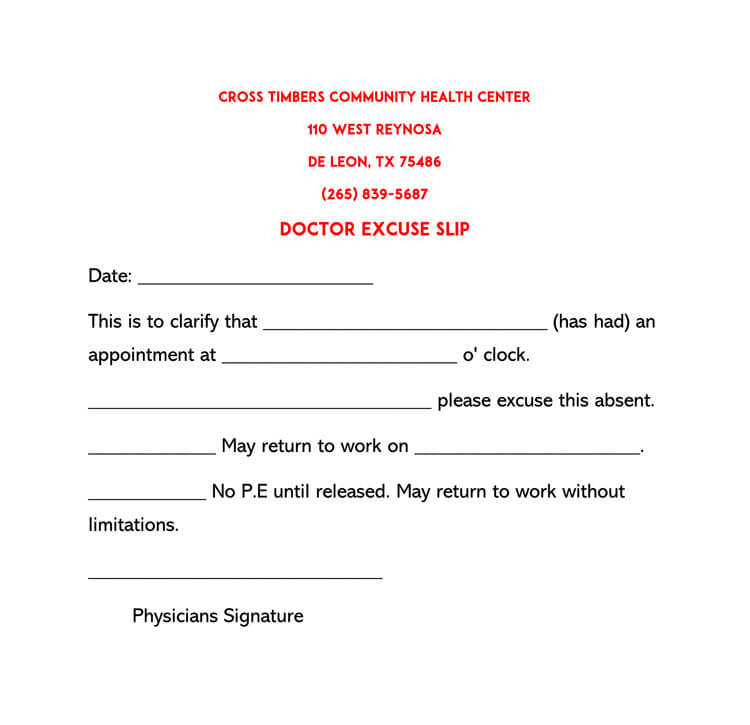 sample doctors note template