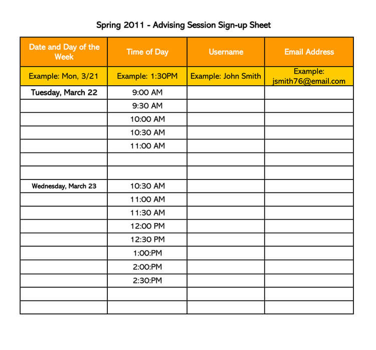 Email Sign-up Sheet Template