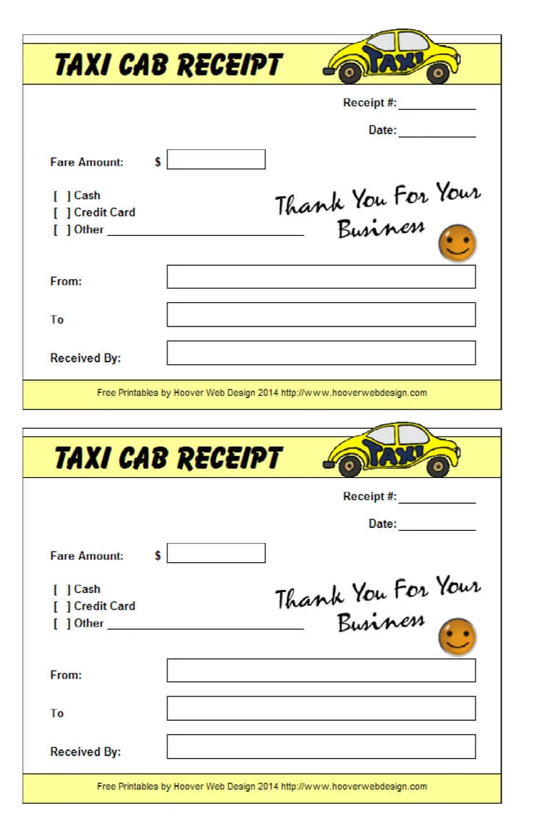 Taxi receipts expenses blanks 10 different designs 100 cab receipts in total