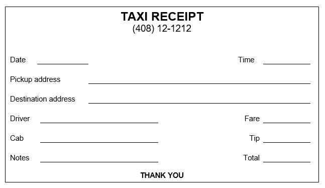 Taxi Receipt Template for Word Free