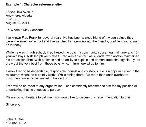 Character reference letter for immigration