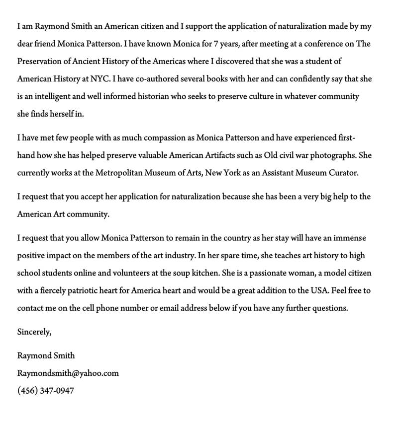 Letter of Support for Immigration from friend
