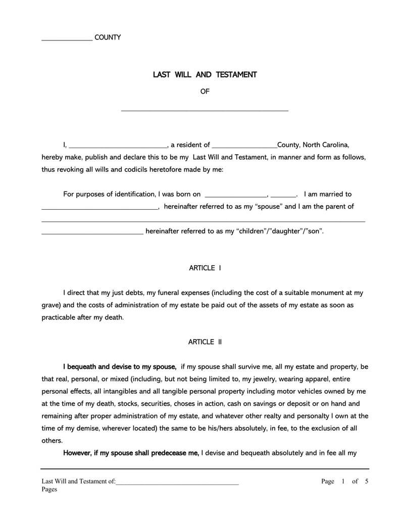 Microsoft Word Printable Simple Last Will And Testament Forms