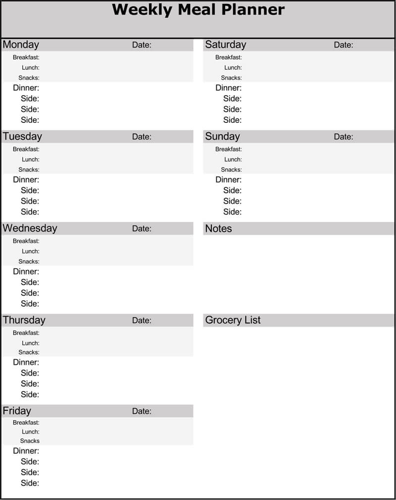24+ Free Weekly/Daily Meal Plan Templates (for Excel and Word) In Menu Planning Template Word
