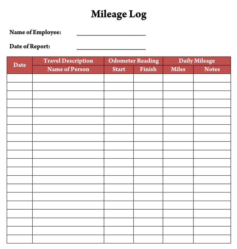 Mileage Log (Word) 08