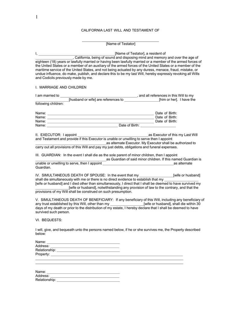 35 Free Blank Last Will And Testament Forms Word PDF 