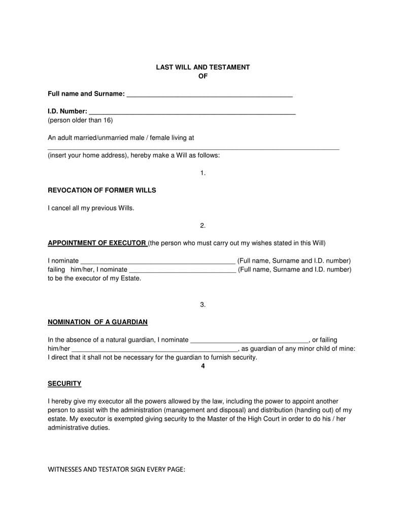 free examples of wills and testaments