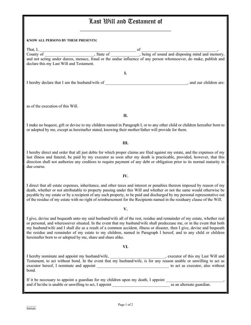 Free Will Template For Microsoft Word Uk Printable Templates