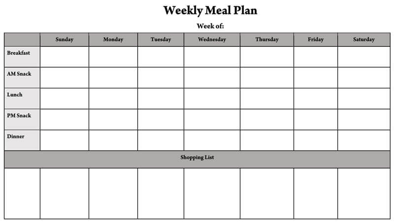 free weekly meal planner template
