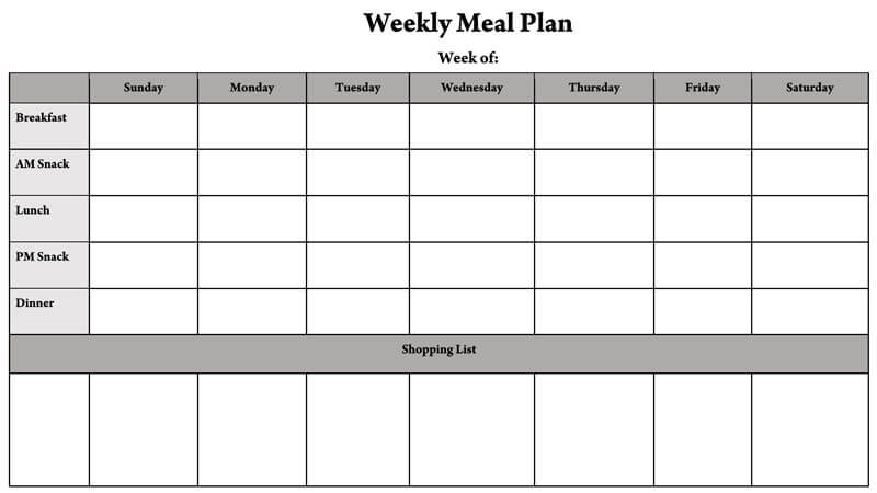 Meal Chart Template from www.doctemplates.net