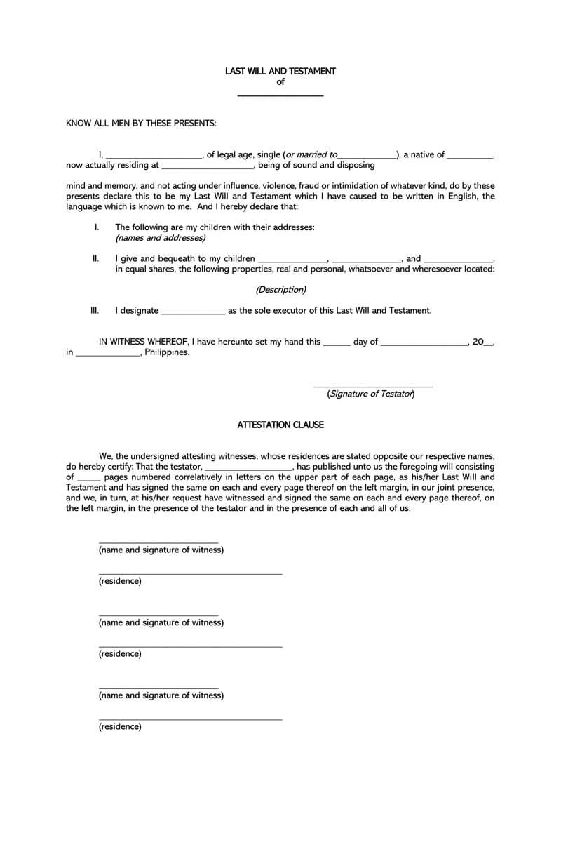 35 Free (Blank) Last Will and Testament Forms (Word PDF)