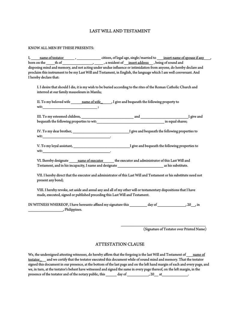 standard-last-will-and-testament-template