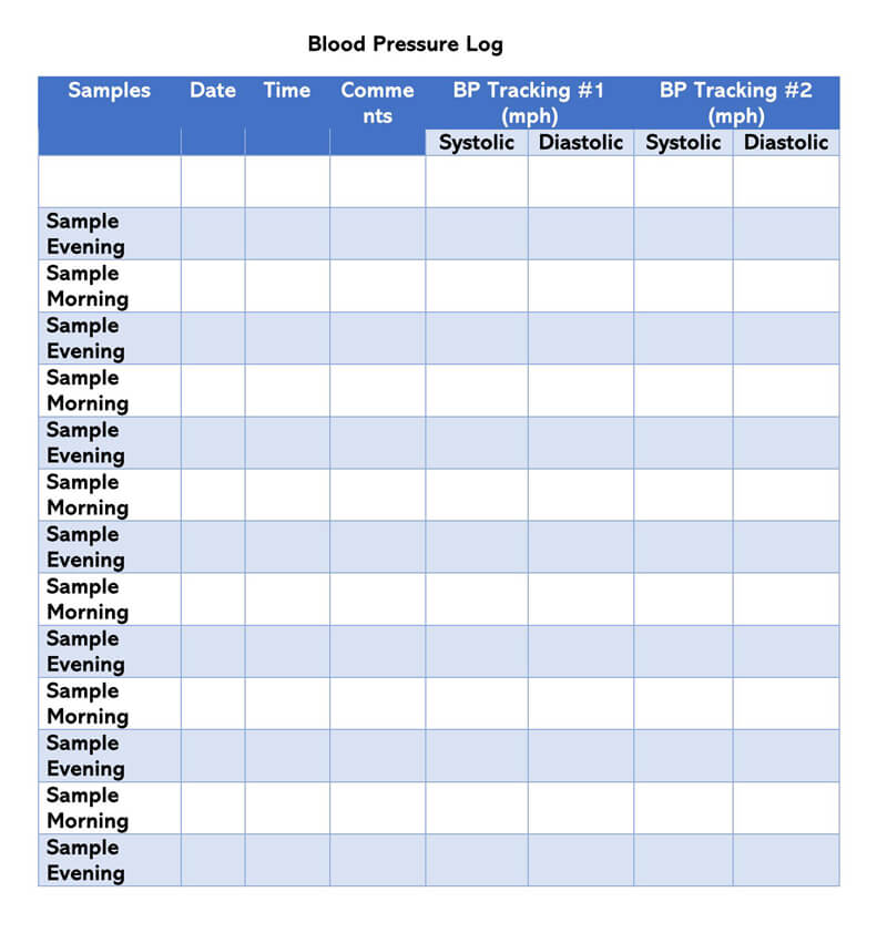 30 Free Blood Pressure Log Sheets And Charts Word PDF 