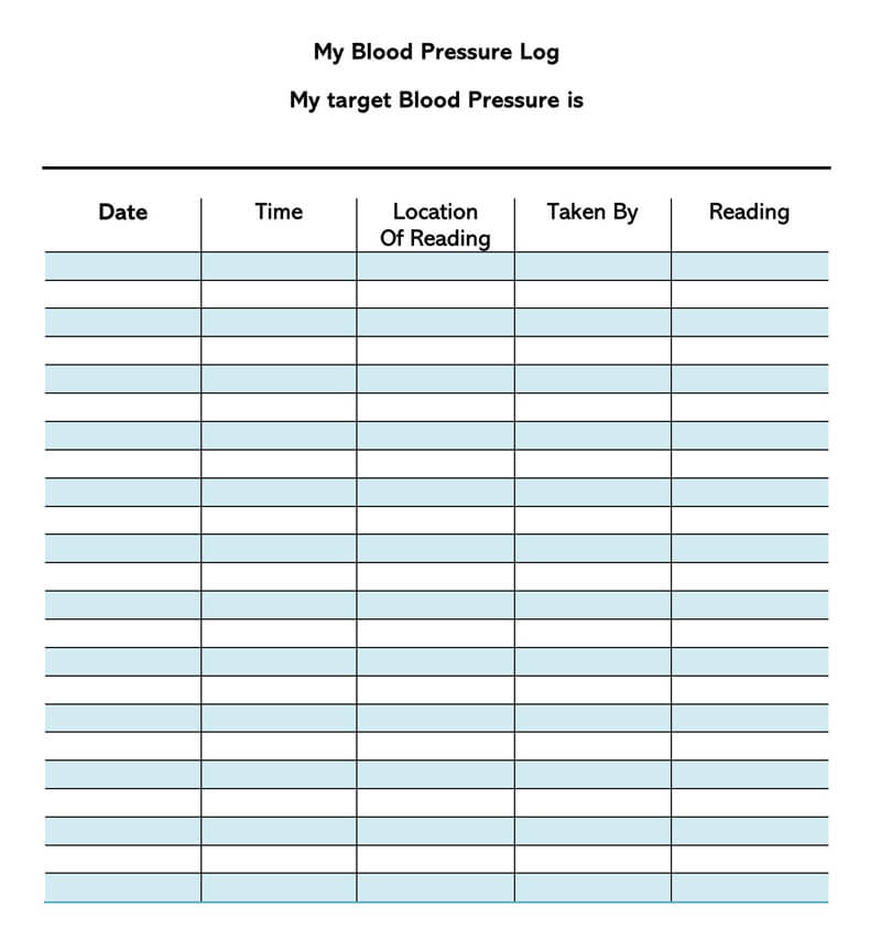 30 Free Blood Pressure Log Sheets And Charts Word PDF 