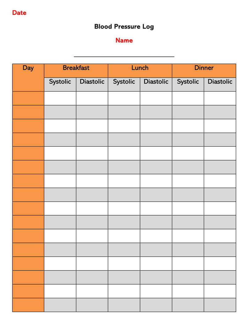 30 Free Blood Pressure Chart And Log Sheets Word Pdf Blood pressure log template excel