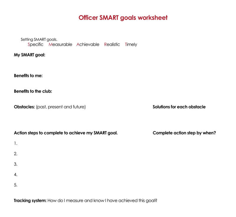 Free Officer SMART Goals Worksheet