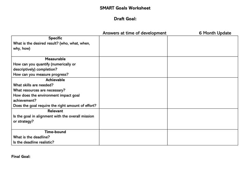 Free SMART Goals WORD Template 01