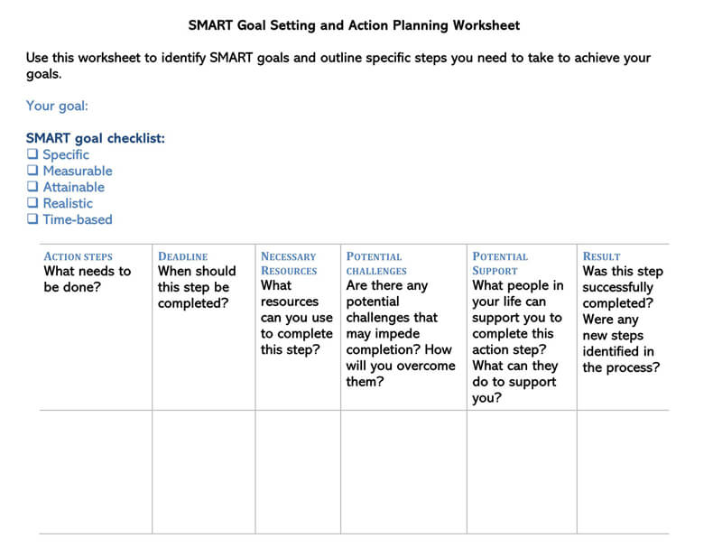 Free SMART Goals WORD Template 04