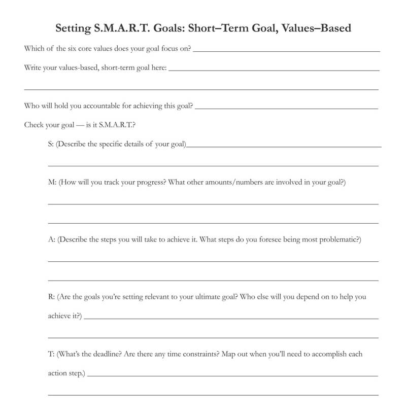 Free Short and Long Term SMART Goals Worksheet 01