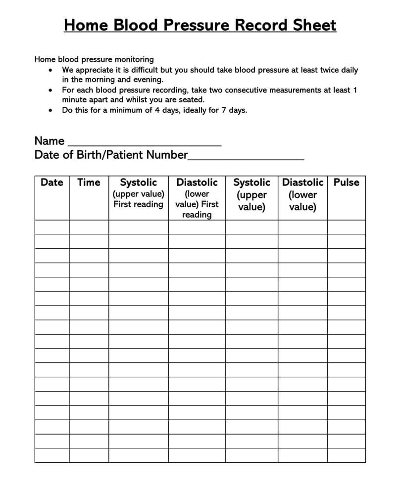 Blood Pressure Log Sheet and Chart 1