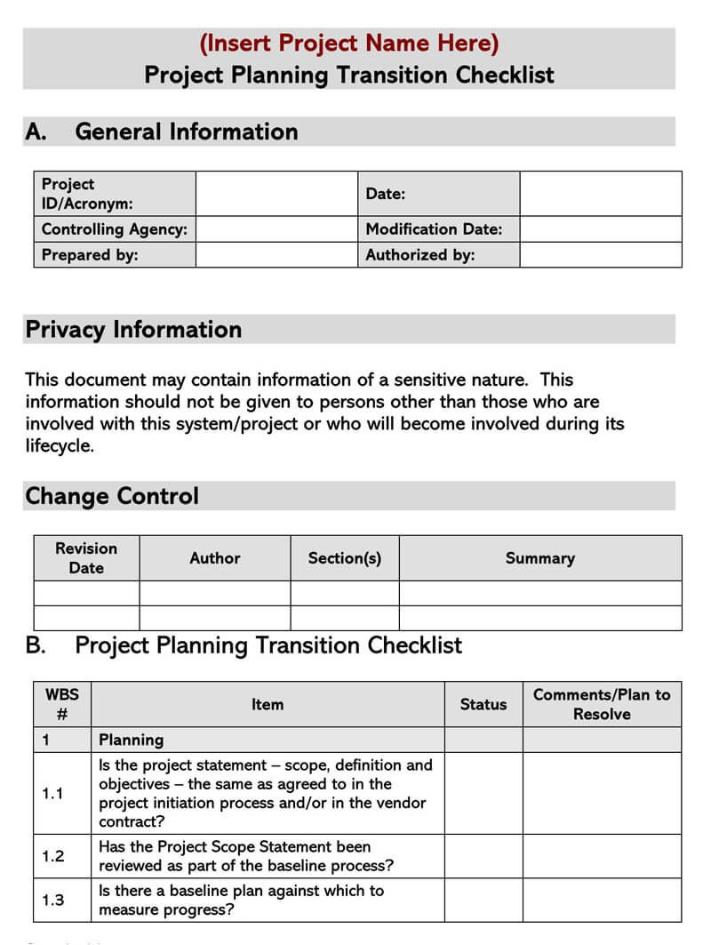 Project Transition Plan Template