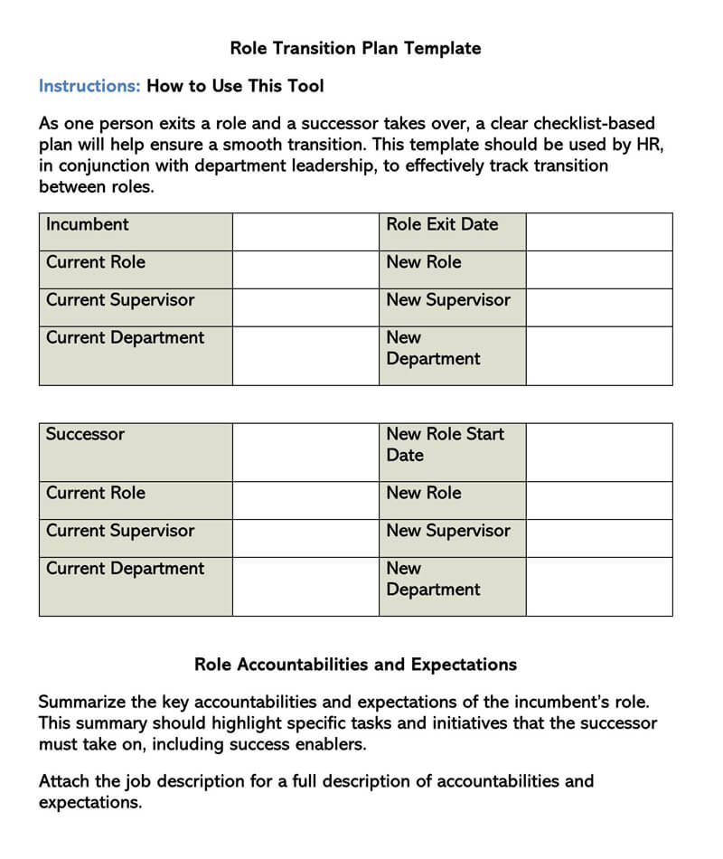 Role Transition Plan Template