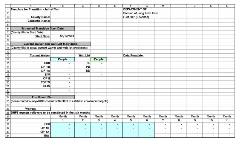 Transition Plan Excel Sheet Template 01