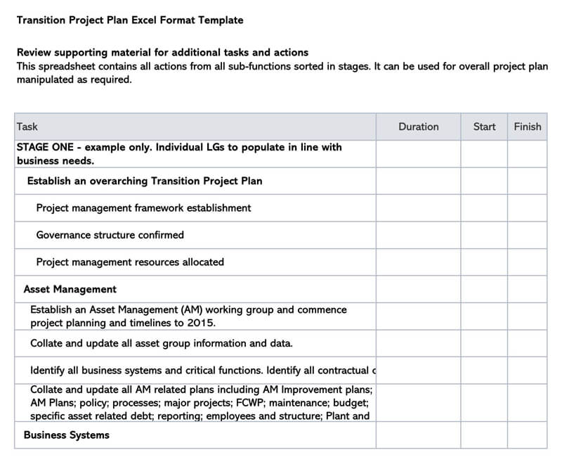 Transition Plan Excel Sheet Template 03