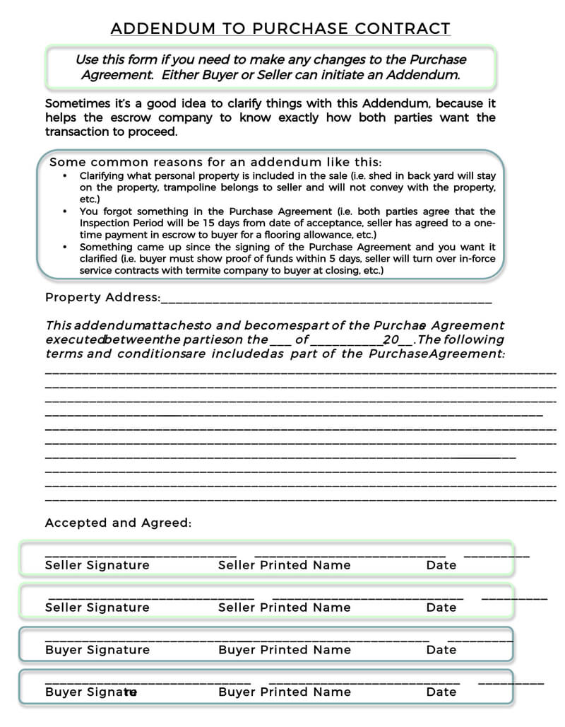 Addendum to Purchase Contract PDF Form