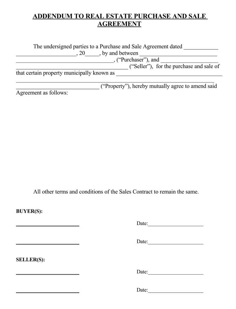 Addendum to Purchase Agreement (Free Templates)