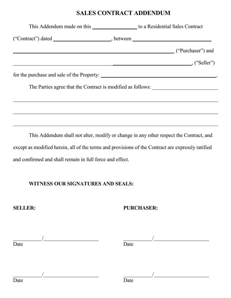 Addendum to Sales Contract Agreement Form