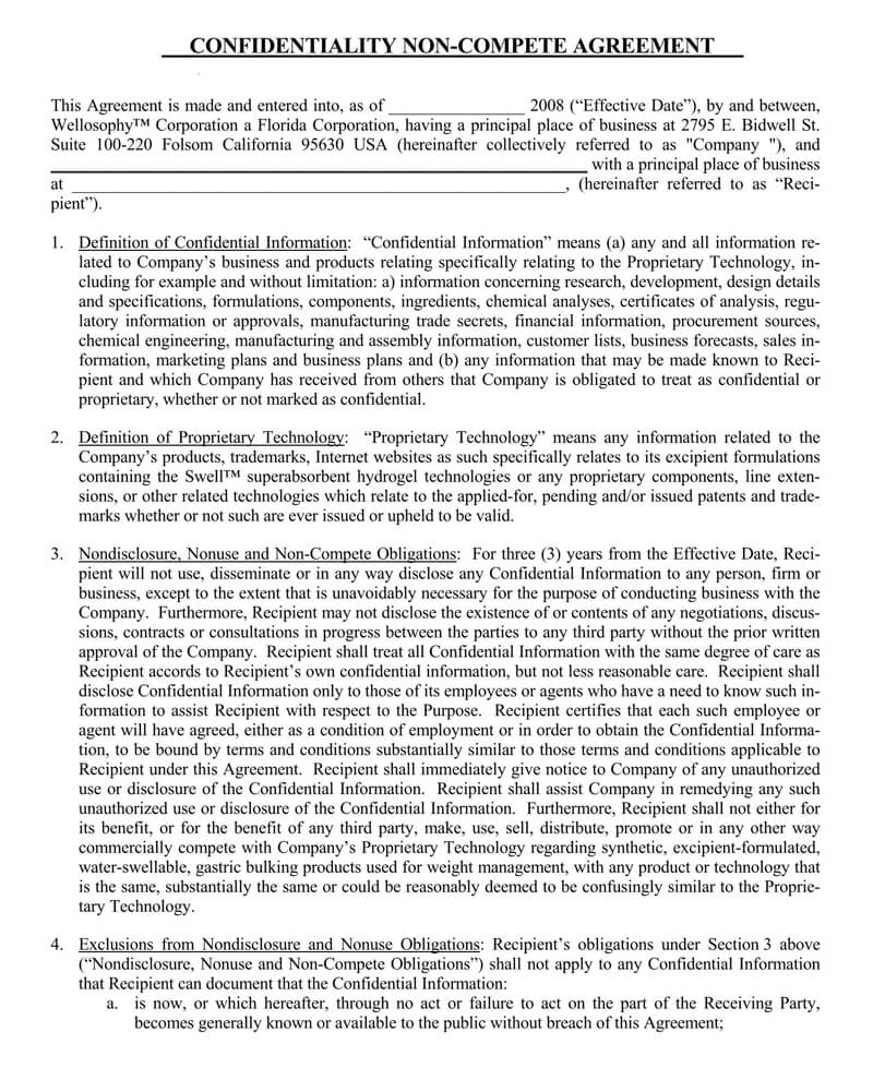 Sample Independent Contractor Non-Compete Agreement (Word, PDF) For Business Templates Noncompete Agreement