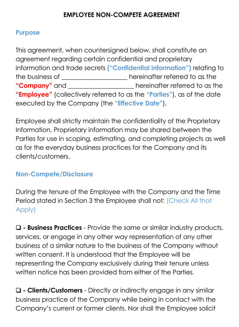 Employee Non-Competen Agreement Template
