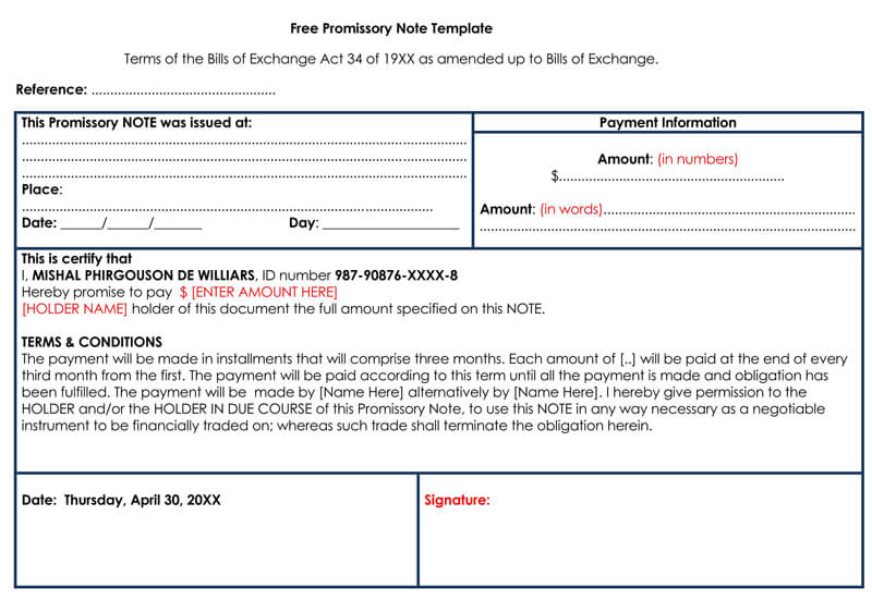 Free-Promissory-Note-Template